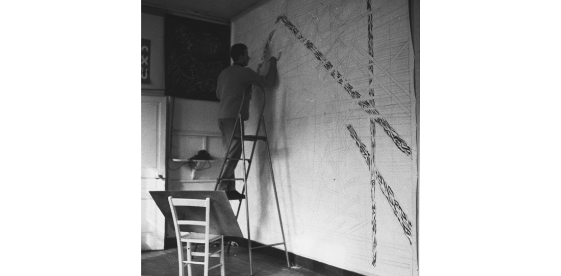 Michel Tourlière, travail sur un carton de tapisserie